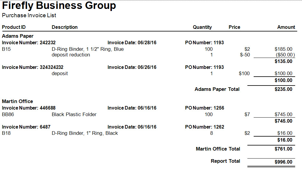 Purchase Invoice List Firefly Business Group