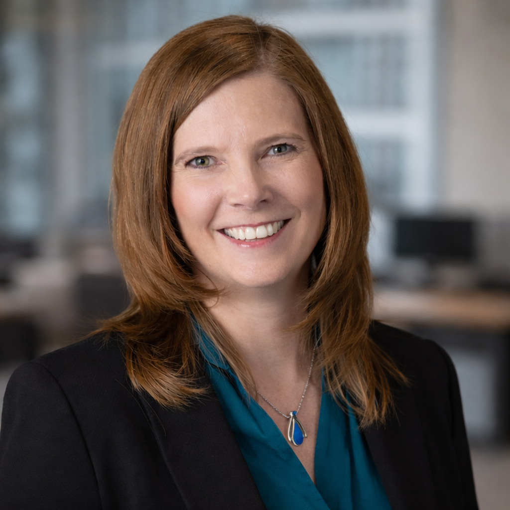 Michelle Barr, President & Co-Founder of Firefly Business Group, smiling in professional attire, with a blurred office background, representing leadership in food manufacturing ERP solutions.