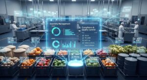 Visual representation of ERP features for food manufacturing, highlighting inventory tracking and compliance