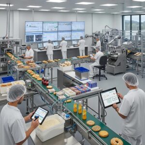 Food manufacturing facility illustrating the integration of ERP systems for operational efficiency