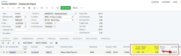 Catch Weight Invoicing